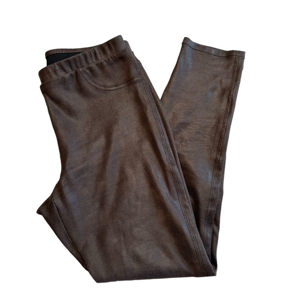 Karen Kane Chocolate Brown faux suede reptile pull on leggings size M